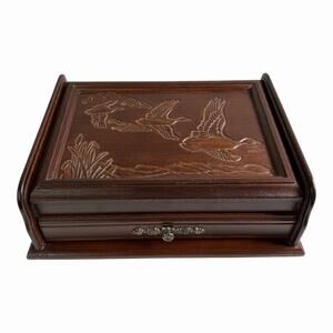 Vintage Rosalco The Commodore Bird Duck Carved Wooden Wood Jewelry Box 11x8.5x4